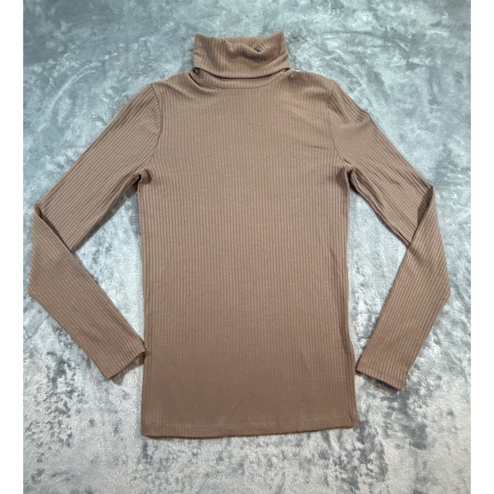 Madewell Womens XS Ribbed Knit Turtleneck Top Brown Long Sleeve Slim Fit Neutral